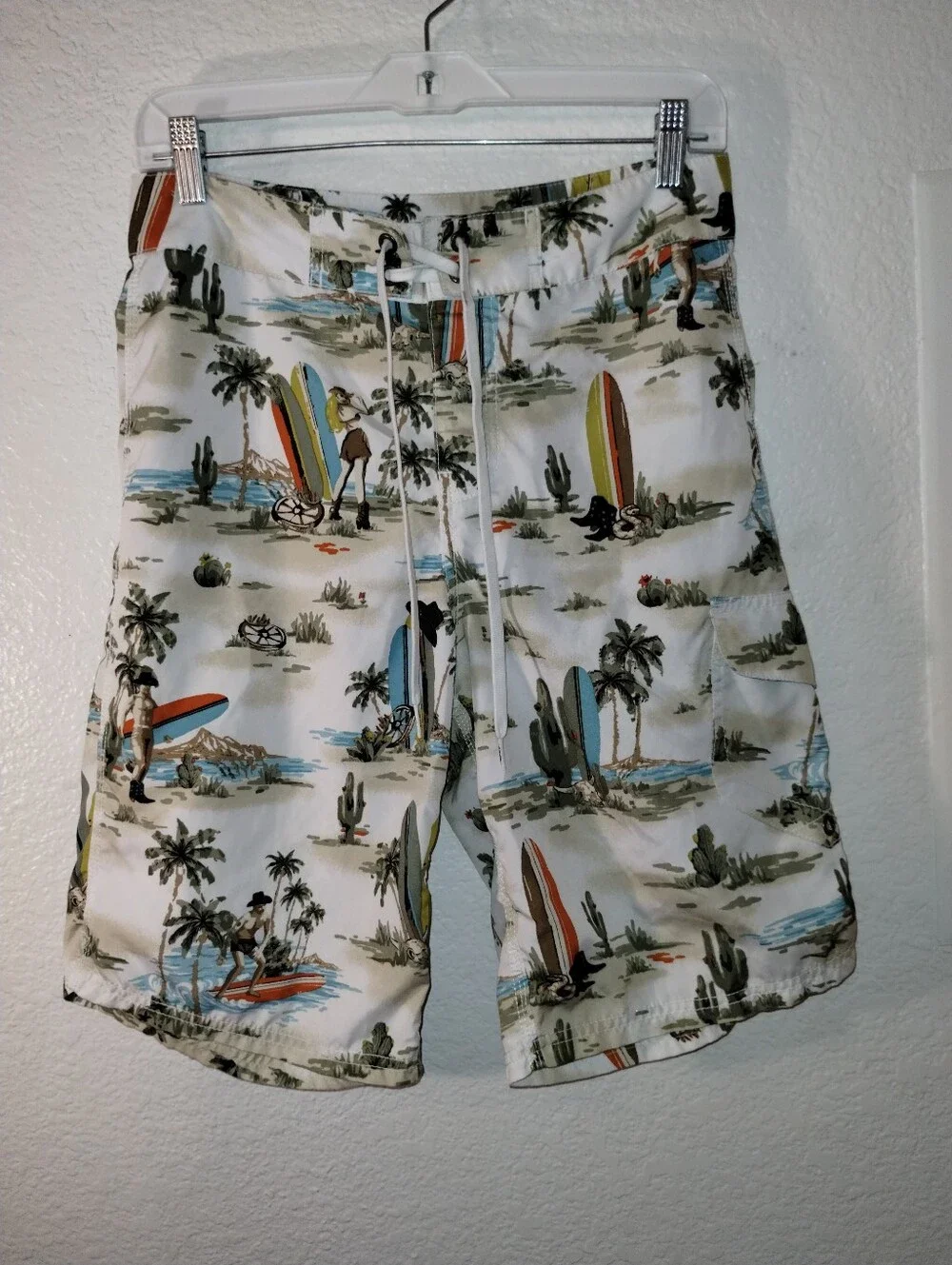 Vintage Men's Cowboy Surf Print Board Swim Shorts sz S/M